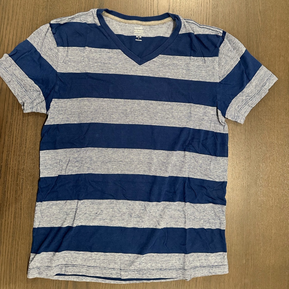 Old Navy Blue and Gray Striped V Neck Tee